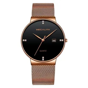 Slim Steel Mesh Strap Date Waterproof Sports Watch
