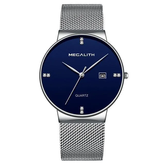 Slim Steel Mesh Strap Date Waterproof Sports Watch