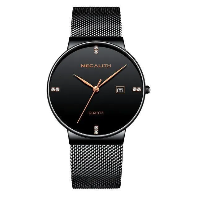 Slim Steel Mesh Strap Date Waterproof Sports Watch