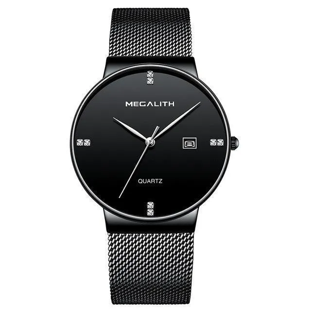 Slim Steel Mesh Strap Date Waterproof Sports Watch