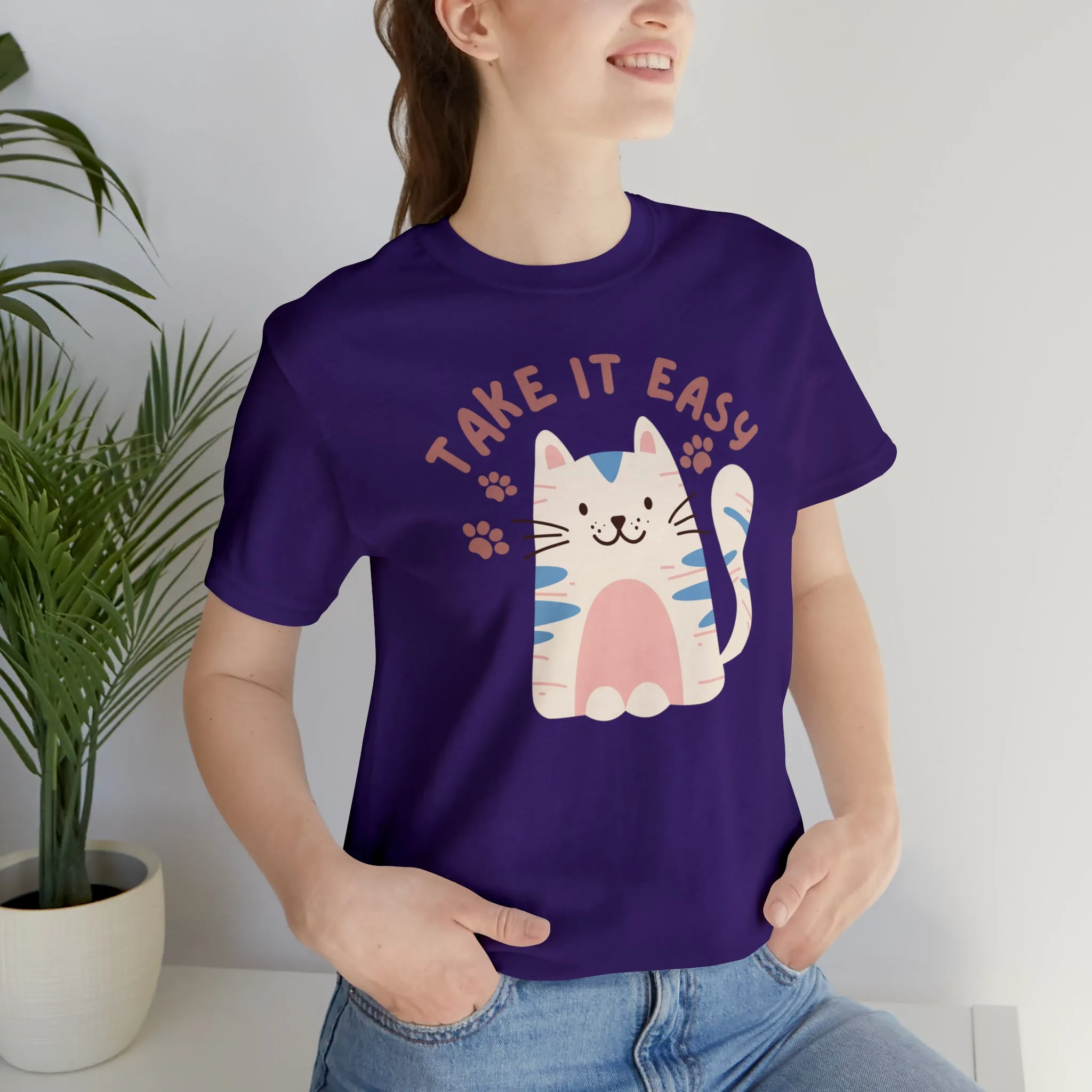 Take it Easy Cat T-Shirt | Cool Kitty Tee |  Bella Canvas 3001 Unisex |  Love my Cat Short Sleeve Tshirt