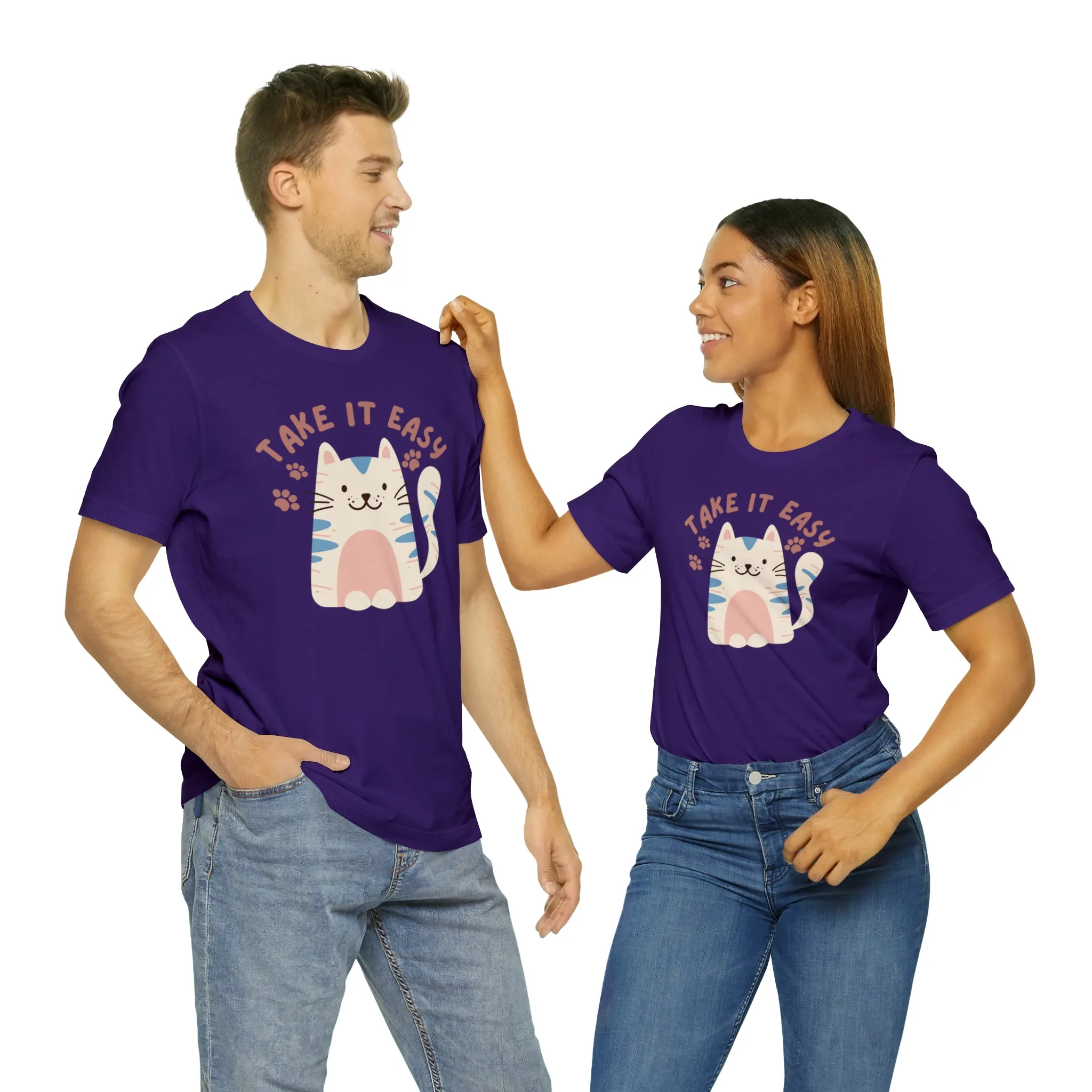 Take it Easy Cat T-Shirt | Cool Kitty Tee |  Bella Canvas 3001 Unisex |  Love my Cat Short Sleeve Tshirt