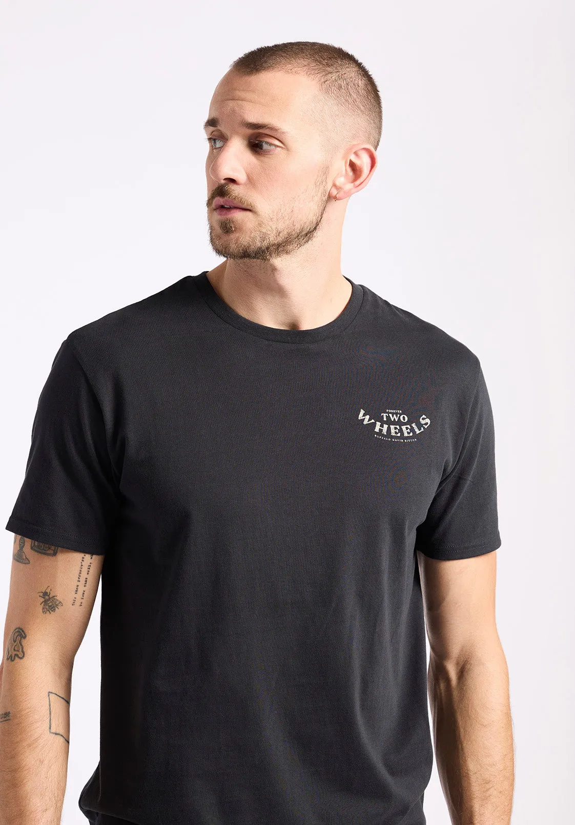 Theels Men's Graphic T-Shirt with Motorcycle Print, Black - BM24639