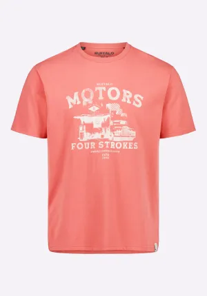 Trokes Men's Graphic T-Shirt with Motors Print, Mineral Red - BM24638