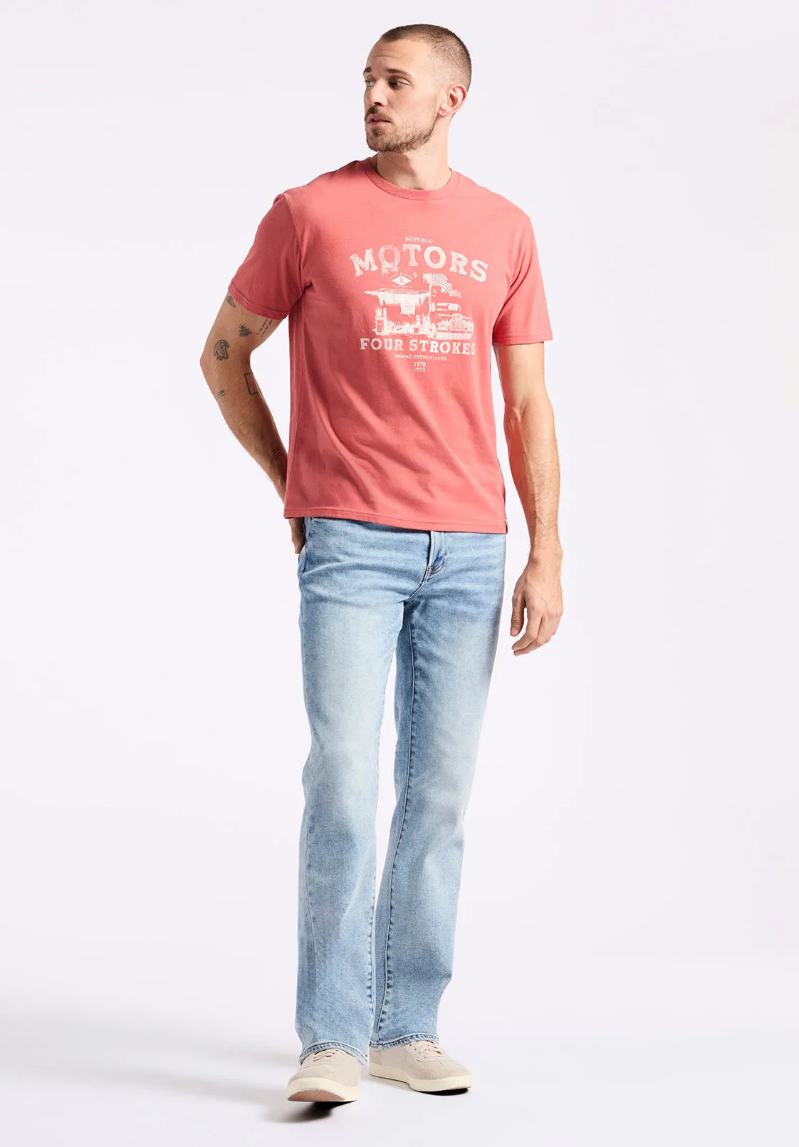 Trokes Men's Graphic T-Shirt with Motors Print, Mineral Red - BM24638