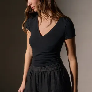V Neck Cropped Tee - Black