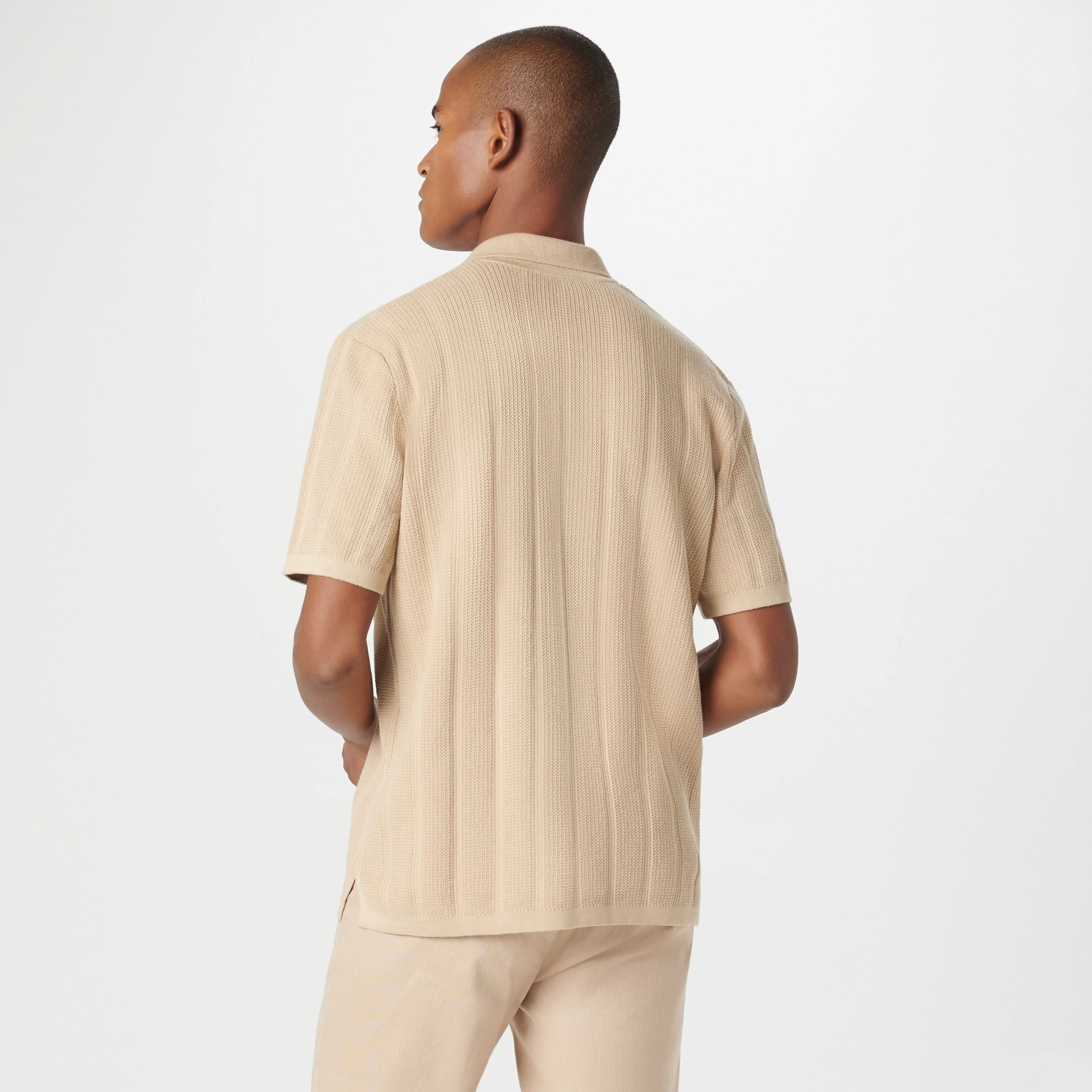 Waffle Rib Full Button Short Sleeve Polo Sweater