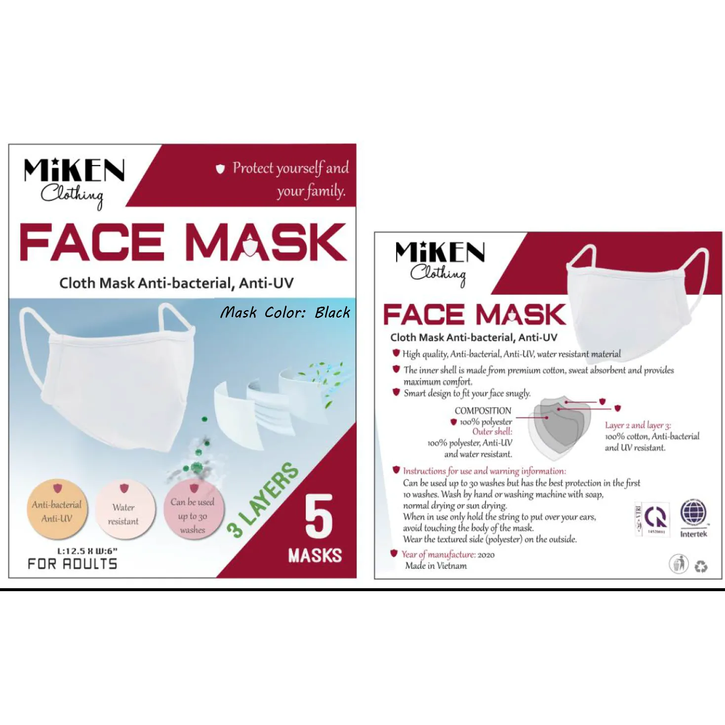 Washable Face Masks (PACK OF 5)