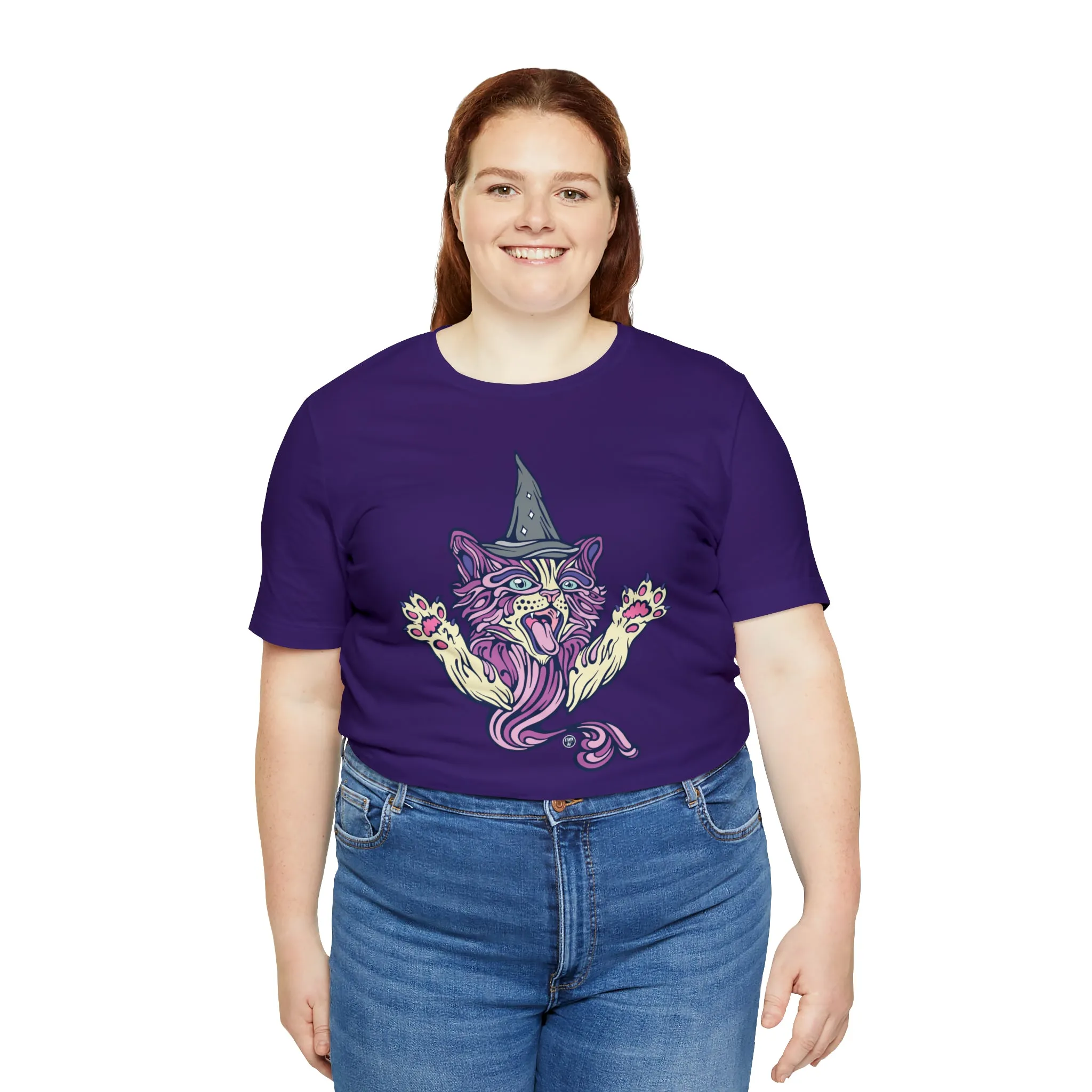 Witch Kitty (PURP) by Chaya Av Unisex Short Sleeve T-Shirt DTG (16 Colors Available)