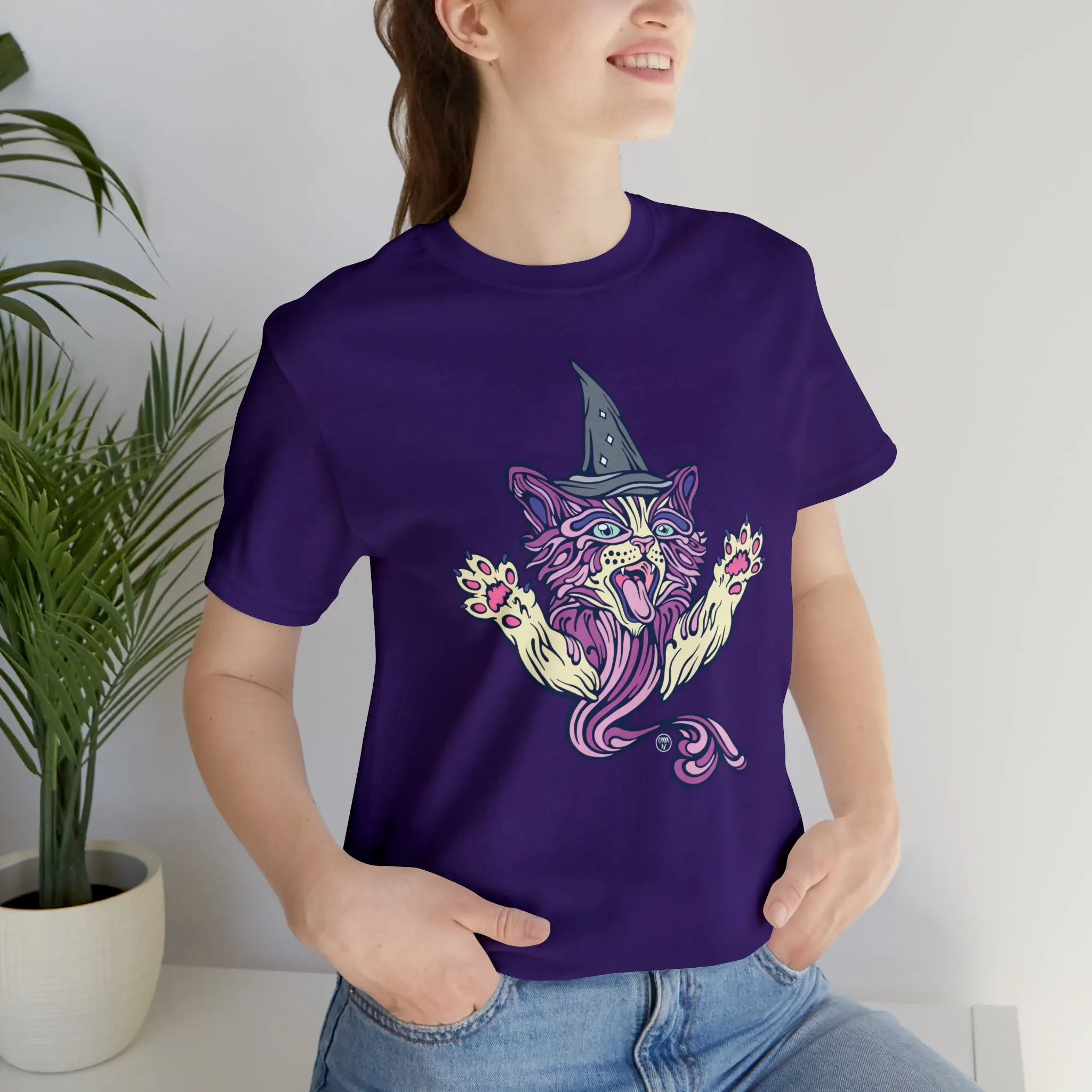Witch Kitty (PURP) by Chaya Av Unisex Short Sleeve T-Shirt DTG (16 Colors Available)